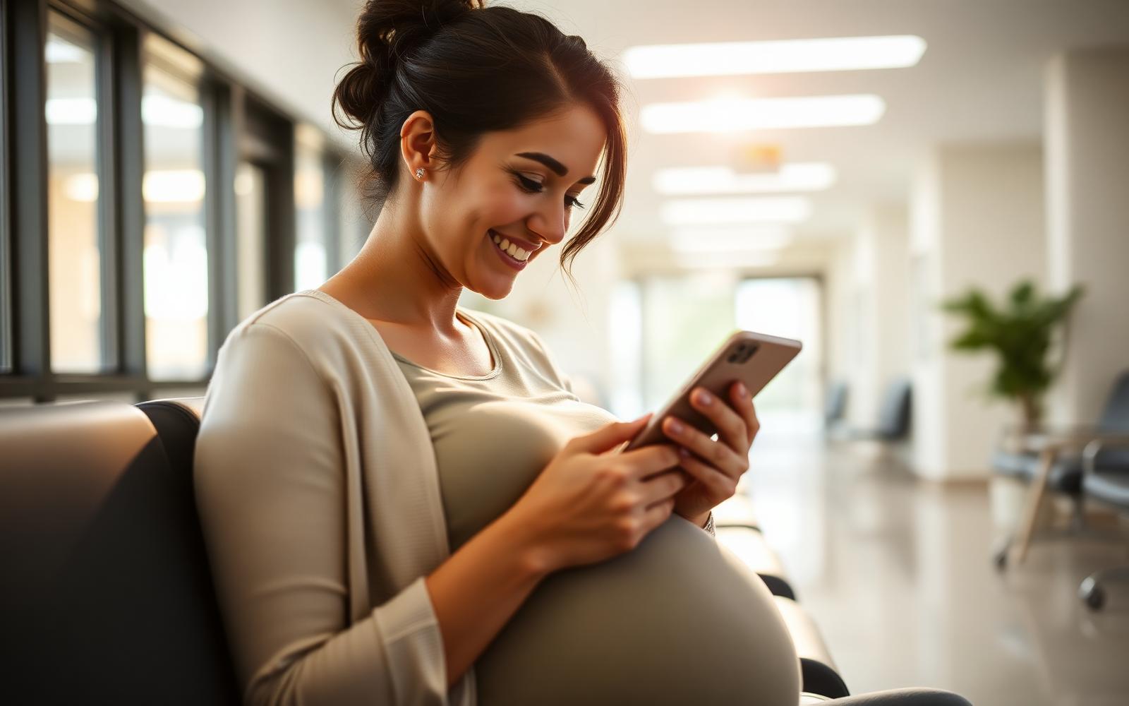 Gestante utilizando a plataforma no celular